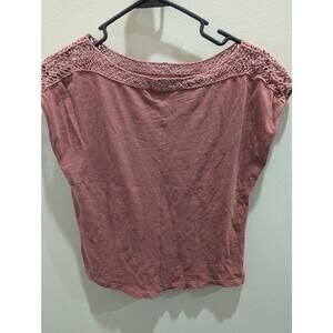 Women's size ps petite small shirt top Ann Taylor clay red crochet neck EUC